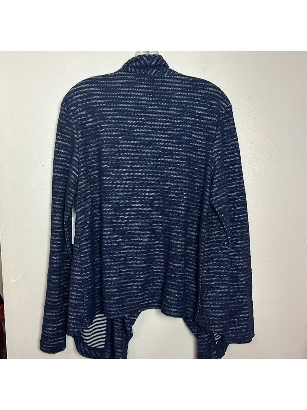 Lord & Taylor Waterfall Relaxed Fit Striped Navy Blue Open Front Cardigan - Picture 8 of 9